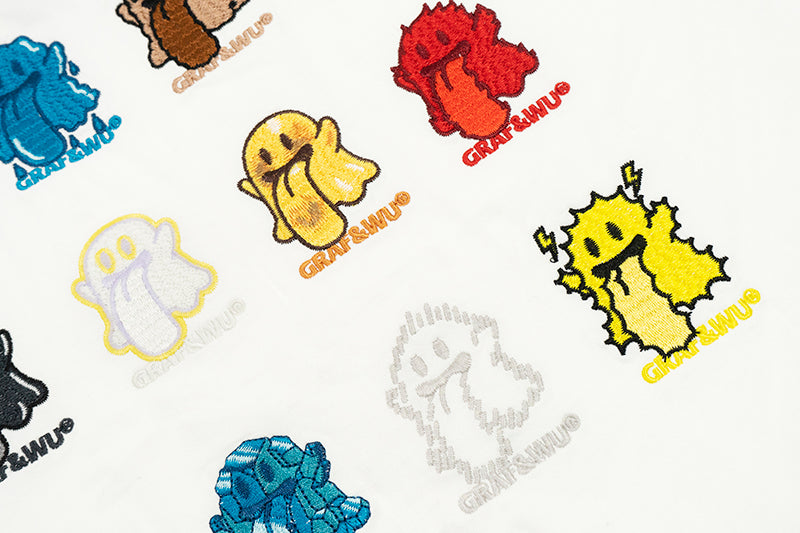GRAF&WU T-Shirts 12 Natural Elements Cute Ghost Design T-Shirts Tai Chi Pattern Summer T-Shirt Embroidered Cotton Short Sleeve