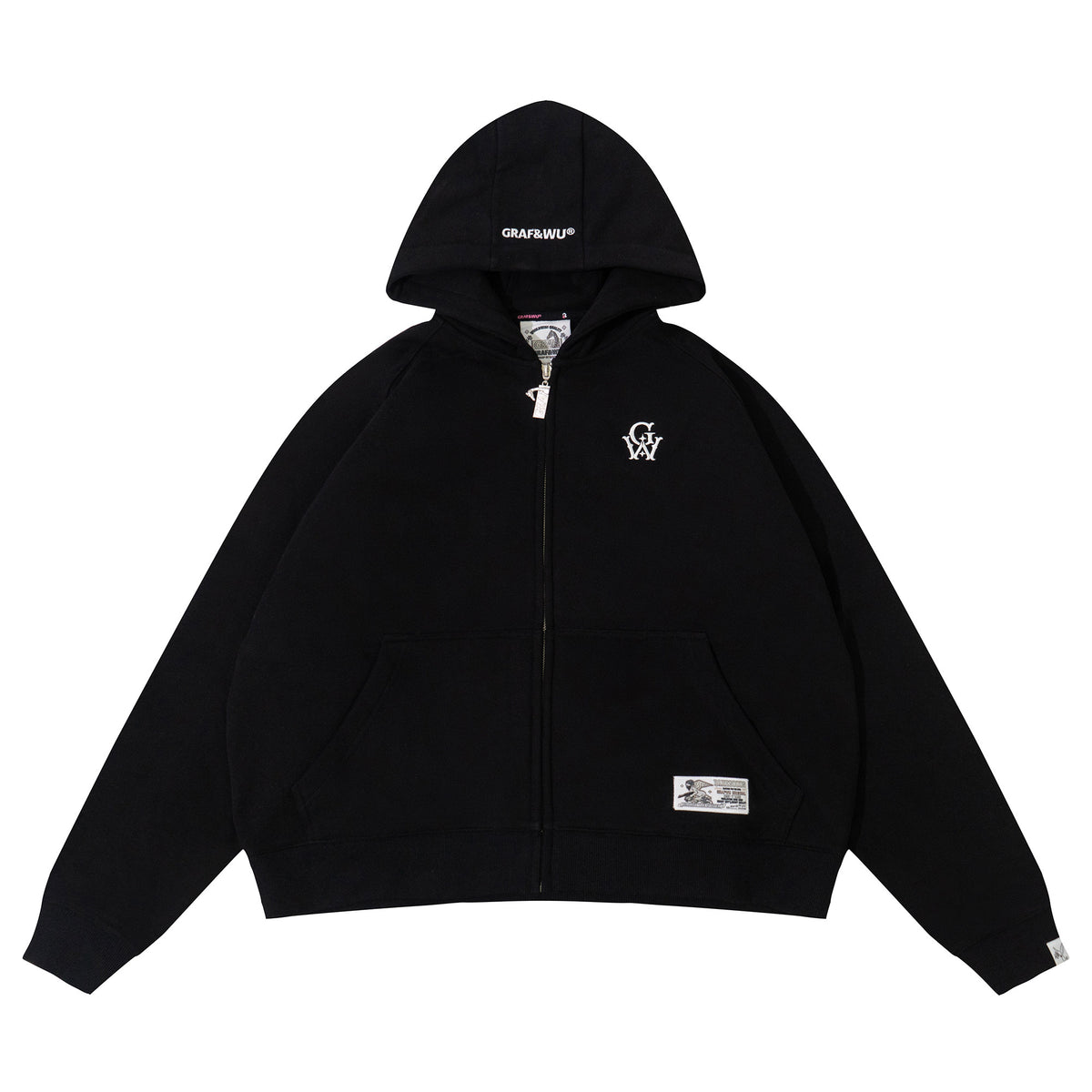 GRAF&WU Loose-Fit Embroidered Fleece Zip-Up Hoodie