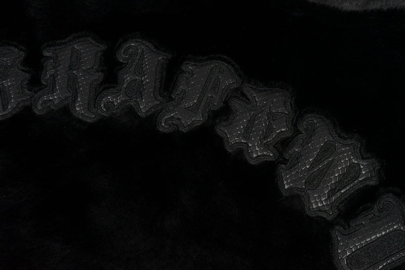 GRAF&WU Snakeskin Patch Embroidery Logo Faux Fur Jacket - Luxury Streetwear Coat