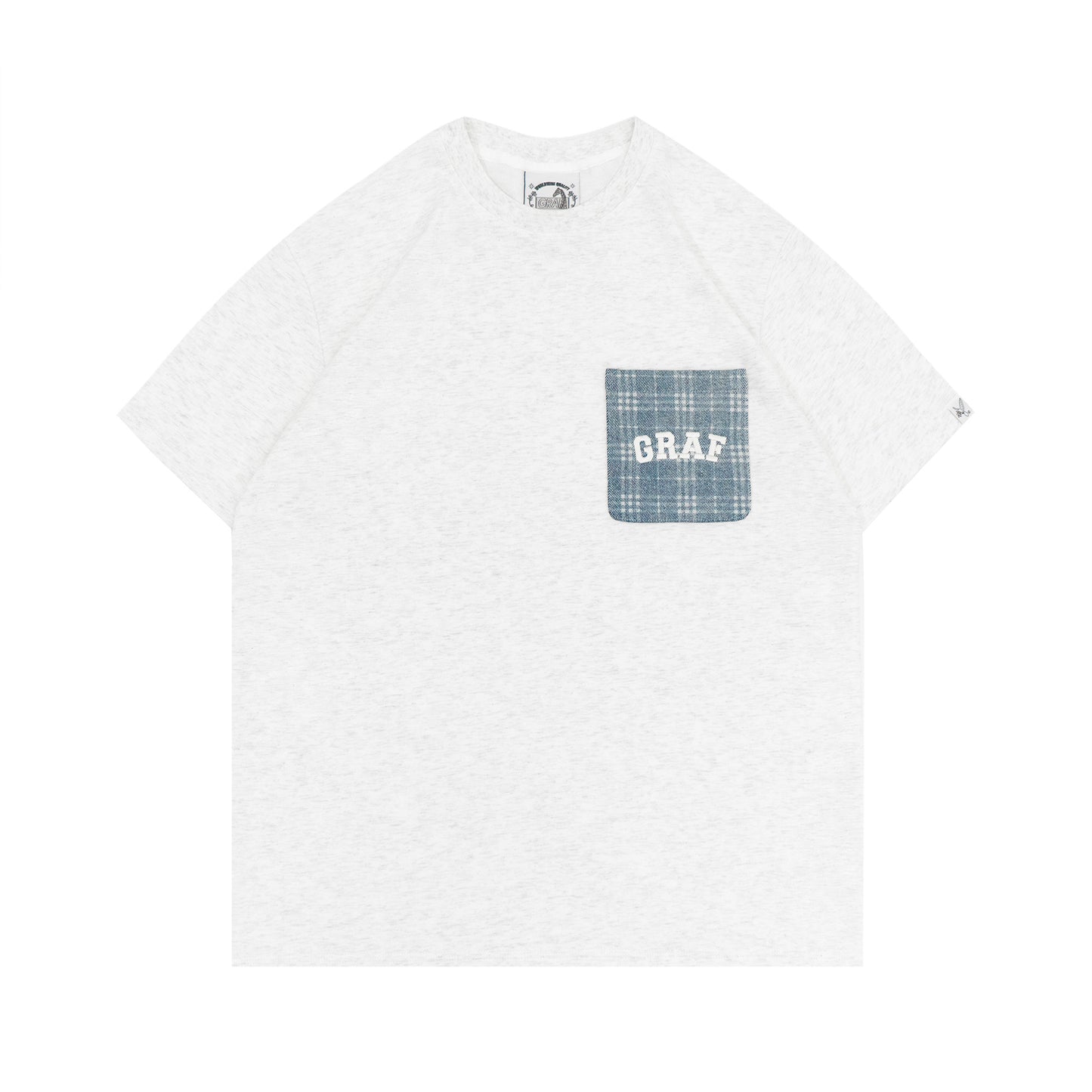GRAF&WU Washed Houndstooth Star Pattern Denim Pocket Cotton T-shirt
