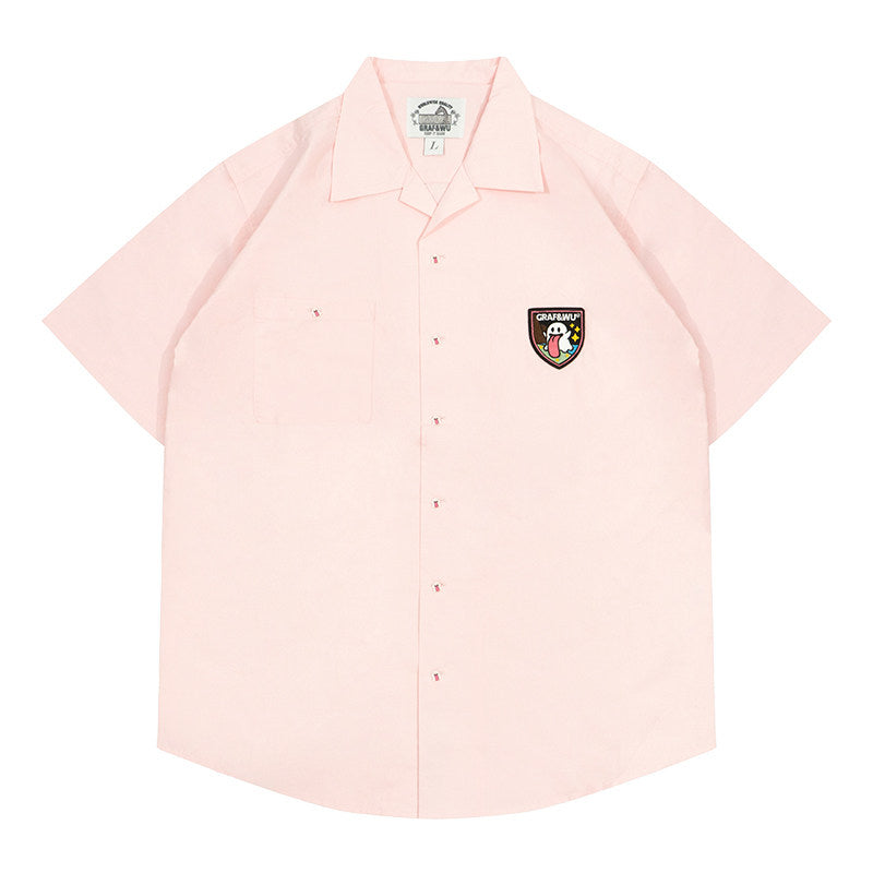 GRAF&WU Fun Button Embroidered Patch Vacation Polo T-shirt