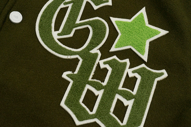 GRAF&WU Soldier Deer Woolen Leather-sleeved Baseball Jacket