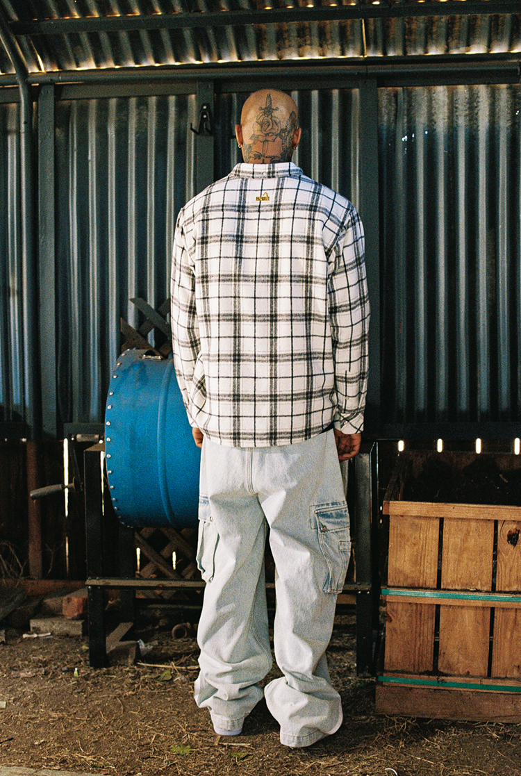 GRAF&WU Embroidered Blue Bird Nest Streetwear Plaid Brushed Shirt