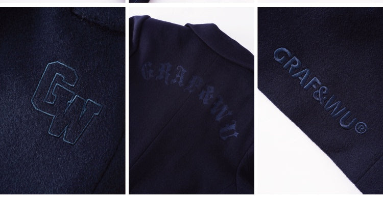 GRAF&WU Brand Logo Embroidered Overcoat Gang Style Wool Jacket