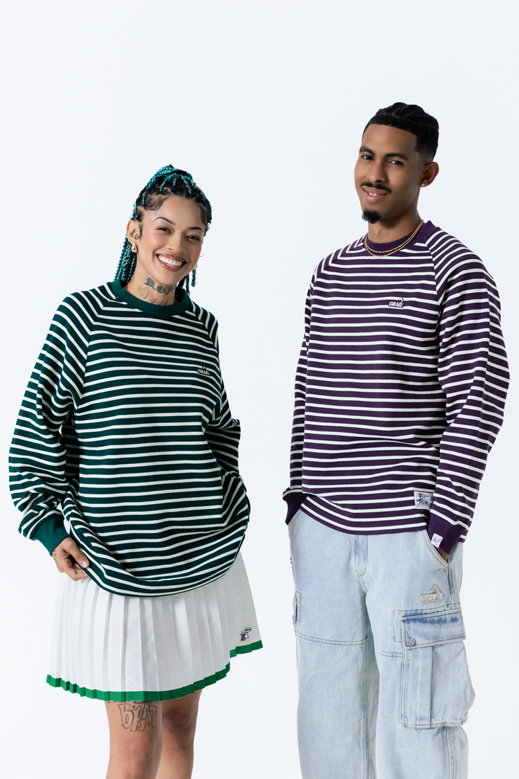 GRAF& WU Metal Giraffe Logo Streetwear Striped Long-Sleeve Shirt