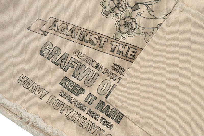 GRAF&WU Vintage Distressed Cargo Shorts | Giraffe Floral Canvas