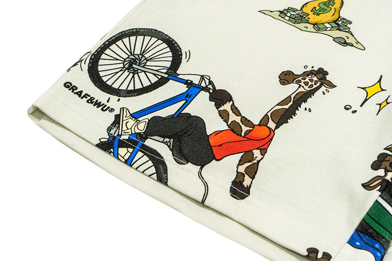 GRAF&WU Giraffe Cartoon Graphic Shorts Casual Streetwear