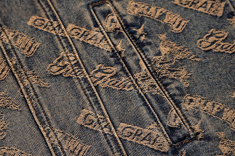 GRAF&WU Retro Jacquard Embroidered Sleeveless Denim Vest