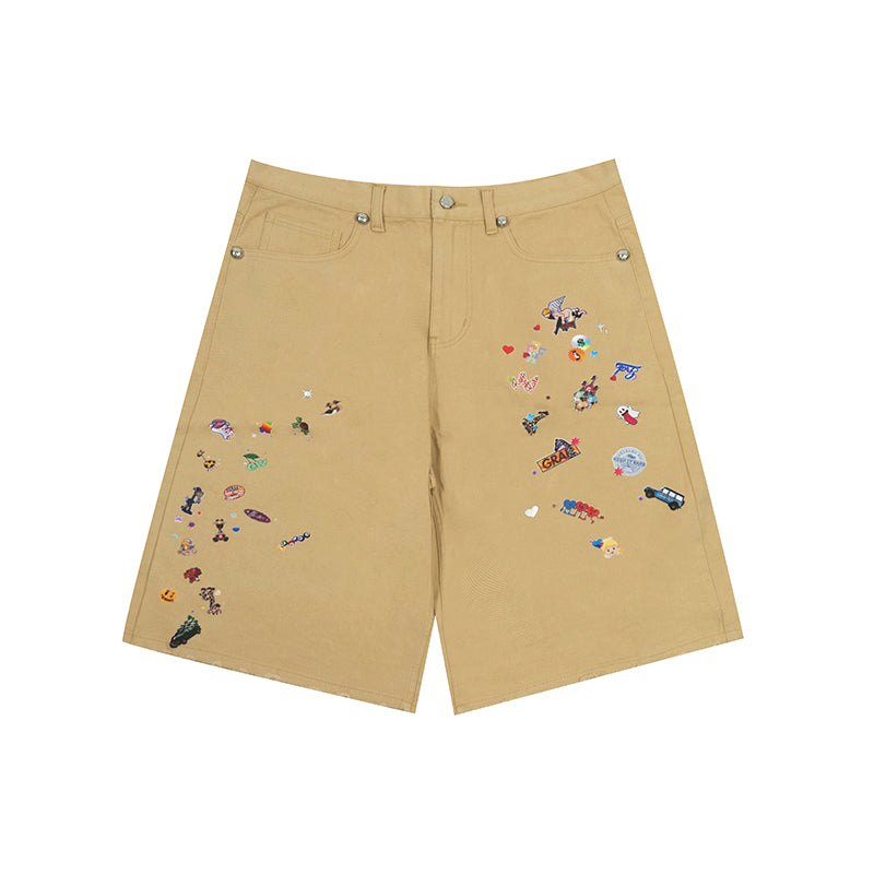 GRAFWU Y2K Sticker Pattern Brand Logo Shorts
