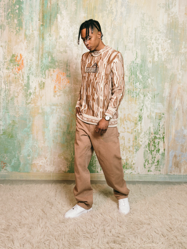 GRAF&WU Retro 3D Wave Pattern Street Art Knit Sweater