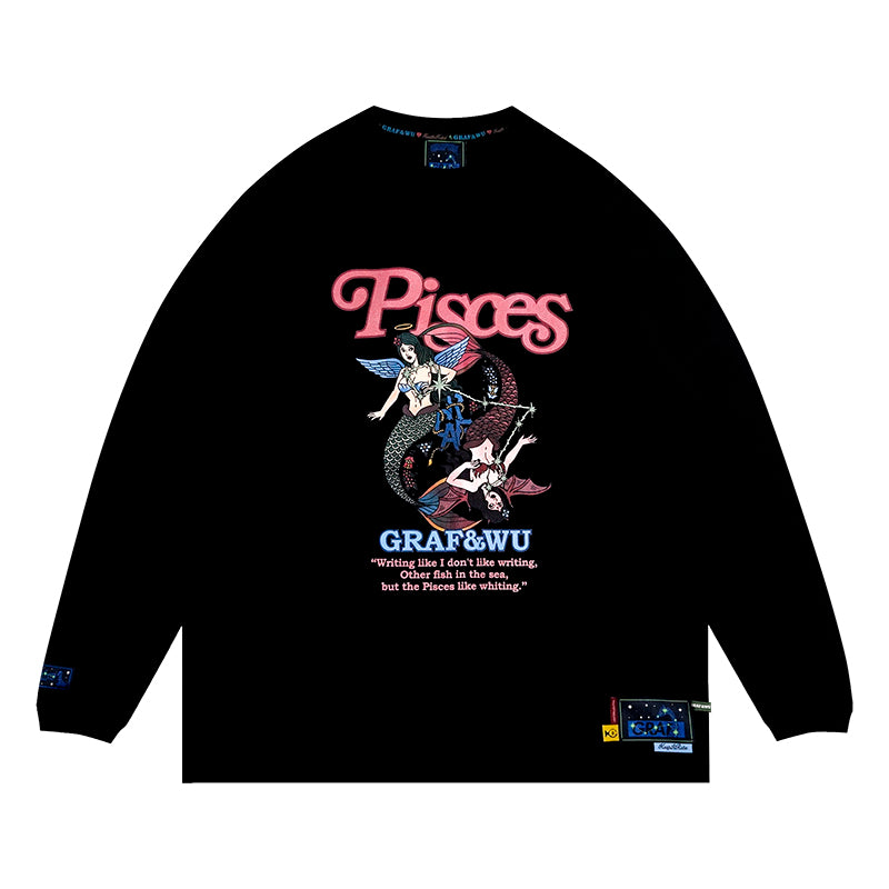 GRAF&WU 12 Signs Rap Lyrics Embroidery Print Long-sleeved Shirt