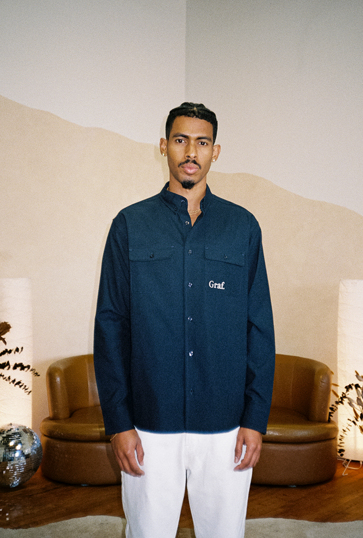 GRAFWU Brand Gradient Letter Embroidery Oxford Shirt