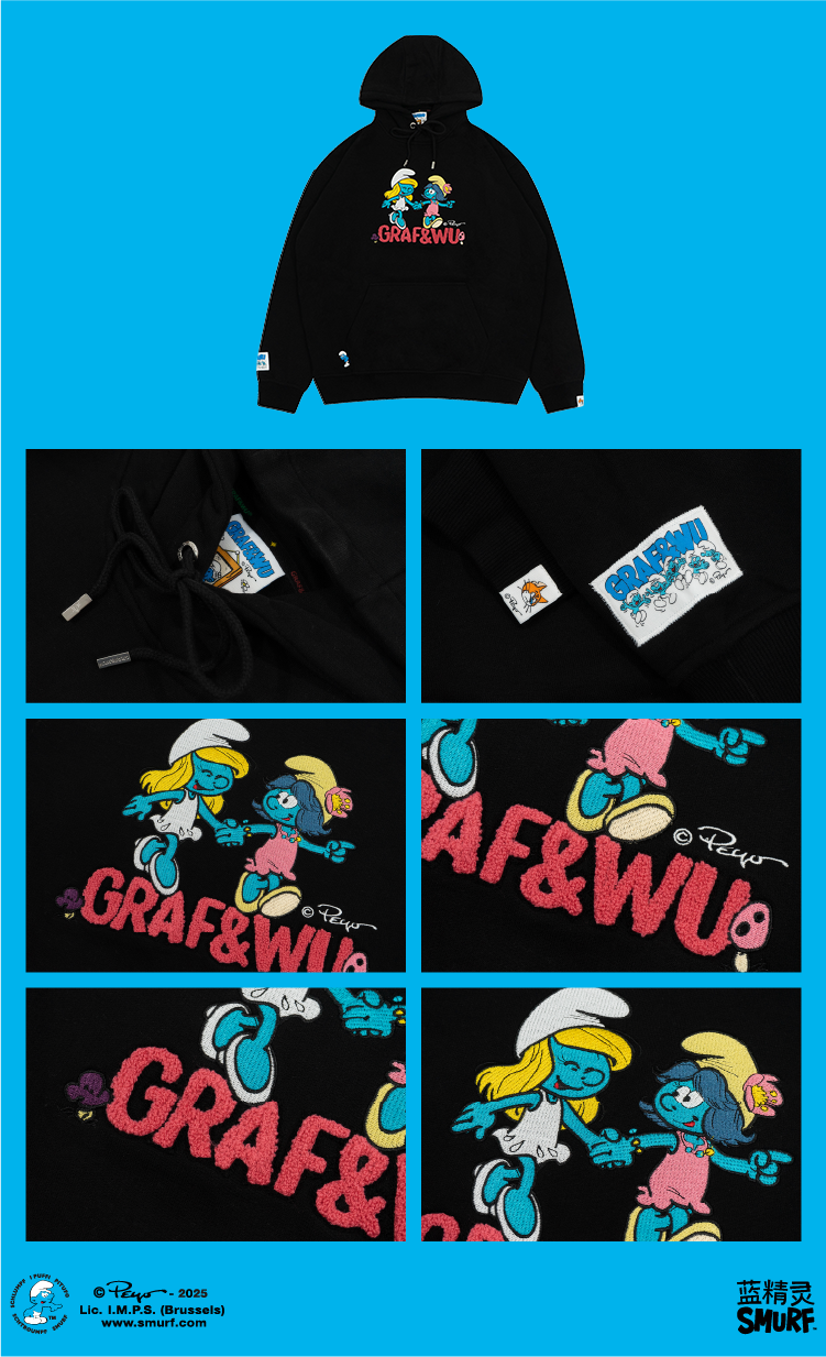 GRAF X SMURF Dancing Star Flower Embroidered Cartoon Fleece Hoodie