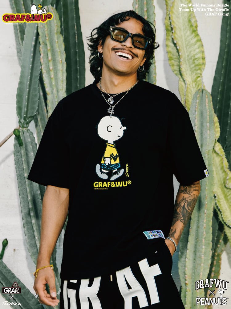GRAF x PEANUTS Collab Charlie Brown Cartoon Print T-Shirt