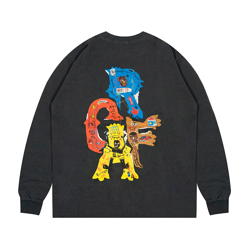 GRAF&WU Basquiat Graphic Print Loose Long Sleeve Shirt