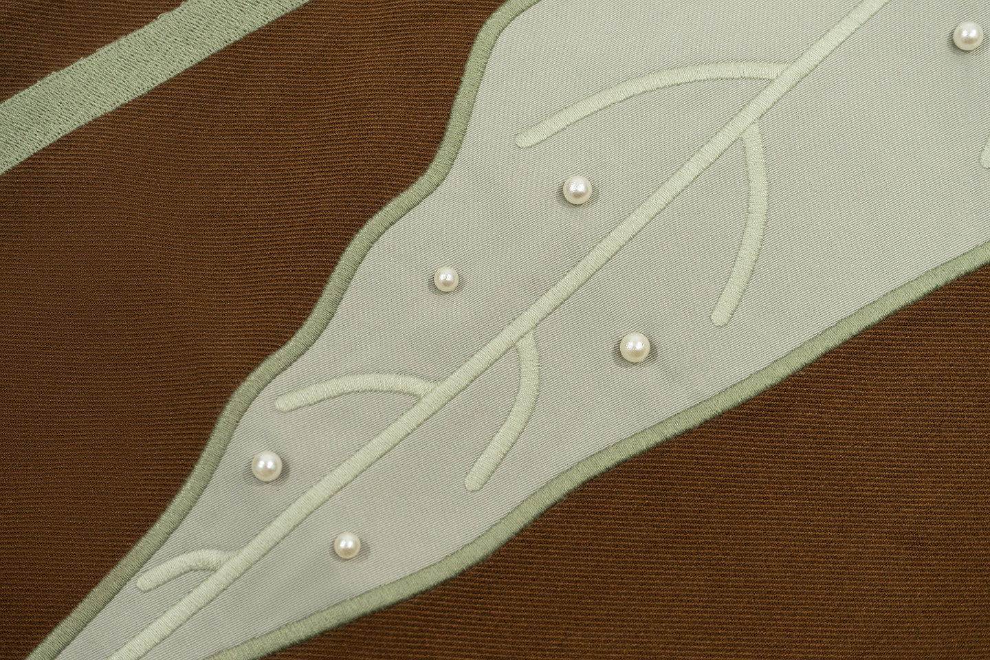 GRAF&WU Aesthetic Green Plant Embroidered Pearl Baggy Trousers