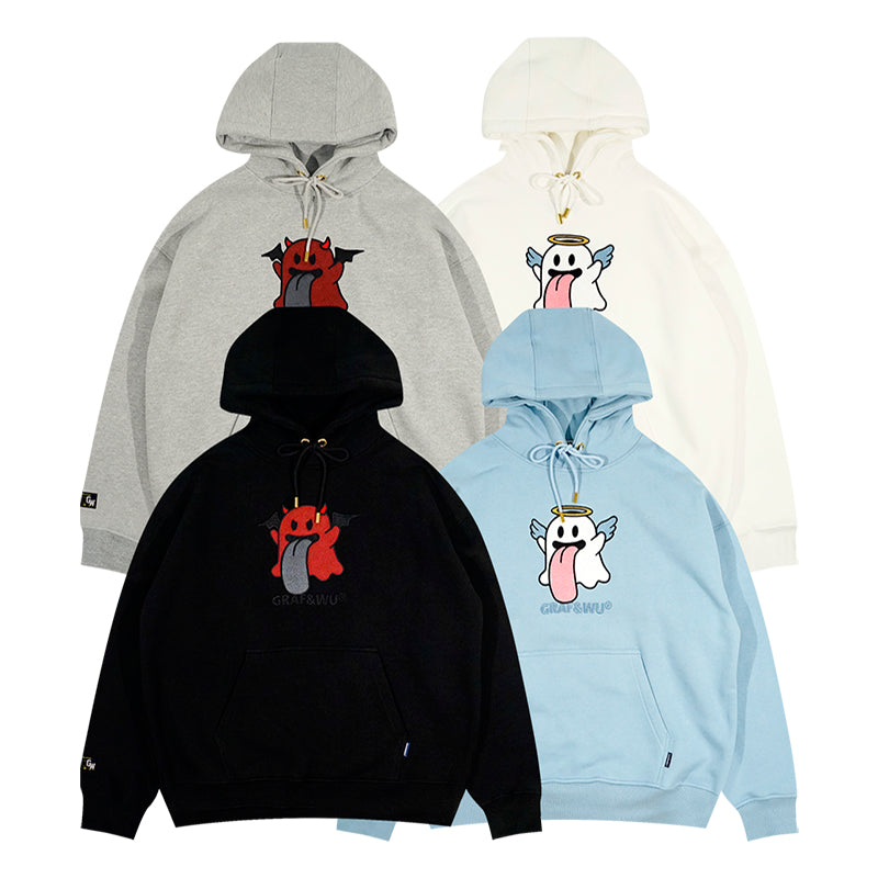 GRAF&WU BooGhost "Angel & Demon" Cute Loose-Fit Fleece American Sweatshirt Hoodie