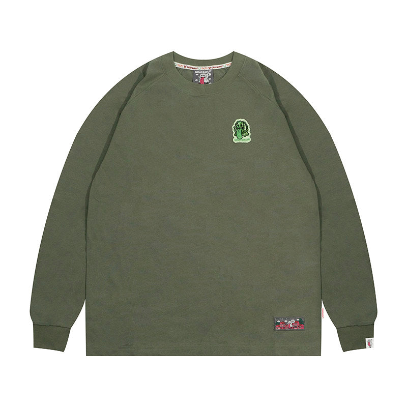 GRAF&WU Vegetable Cute Ghost Character Embroidered Long Sleeve Shirt