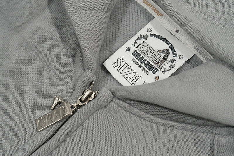 GRAF&WU Zip-up Hoodie Metal Deer Emblem Thick Fleece Cardigan