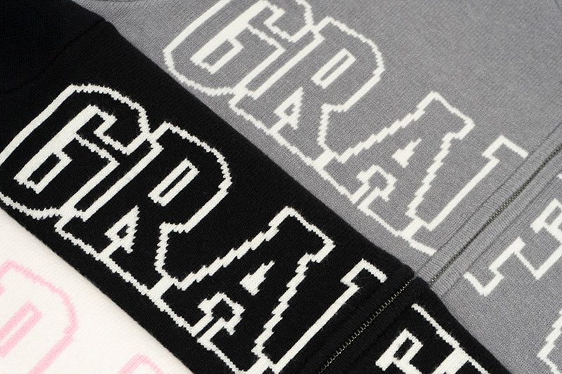 GRAF&WU Soft Knitted Warm Letter Thick Zip-up Sweater