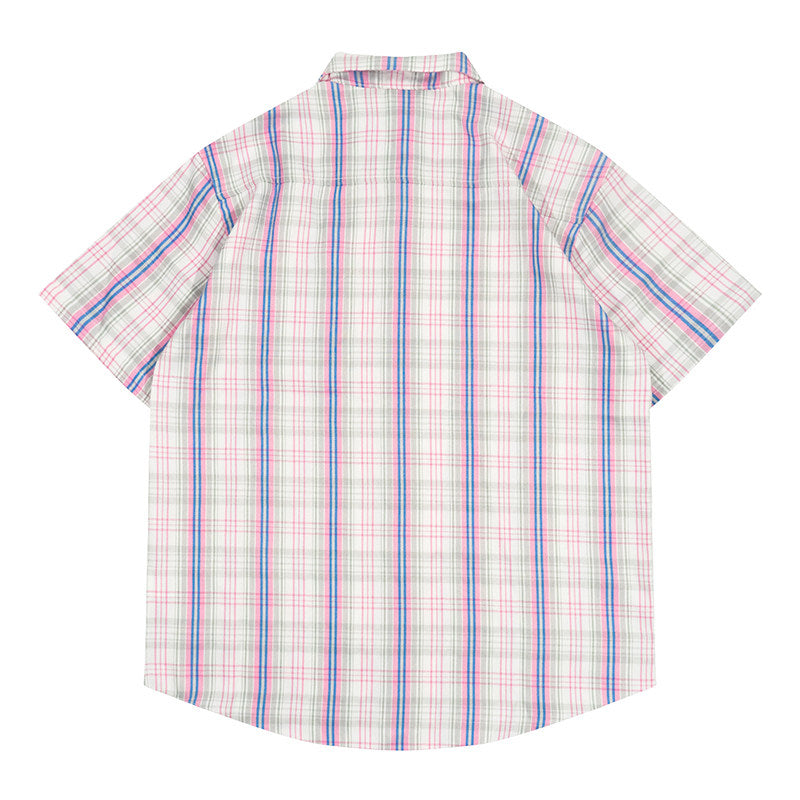 GRAF&WU Classic Embroidered Giraffe Check Casual Short-Sleeve Shirt