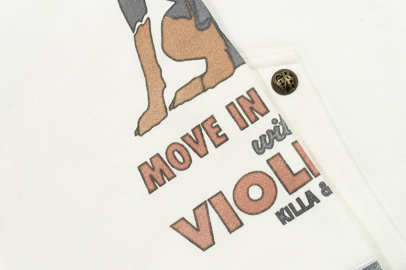 GRAF&WU Fallen Leaves Floral Letter Brass Button Fleece Hoodie