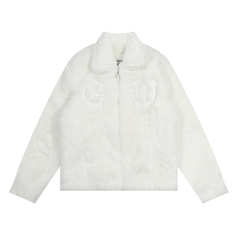 GRAF&WU Snakeskin Patch Embroidery Logo Faux Fur Jacket - Luxury Streetwear Coat