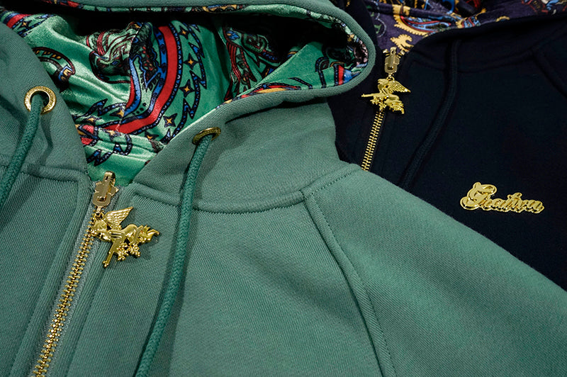 GRAF&WU Paisley Velvet Reversible Thick Pullover Hoodie