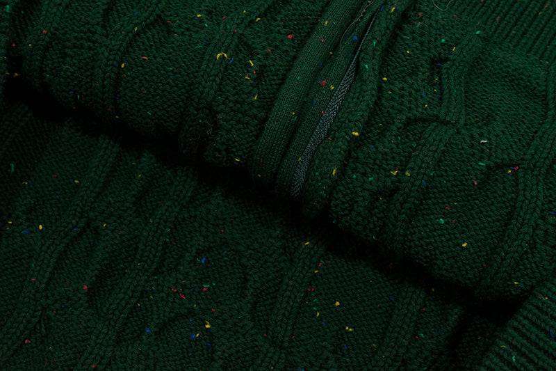 GRAF&WU Embroidered Twist Yarn Colorful Speckled Blended Zip Knit Coat