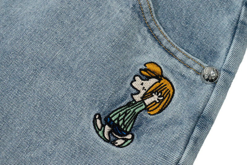 GRAF X Peanuts【Snoopy Collaboration】Jeans Charlie Brown Lucy Embroidered Pants Baggy Fit Denim Trousers Men Women Classic Straight-Leg Denim