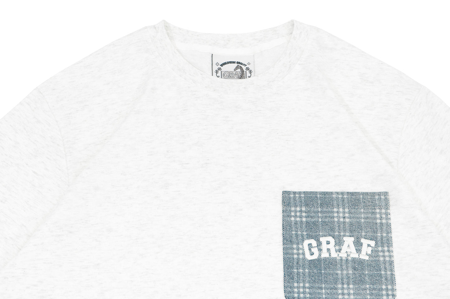 GRAF&WU Washed Houndstooth Star Pattern Denim Pocket Cotton T-shirt