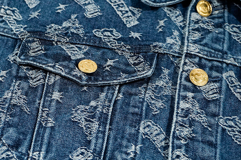GRAF&WU Retro Jacquard Embroidered Sleeveless Denim Vest