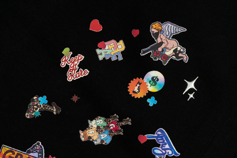 GRAFWU Y2k Sticker Design Pattern Bermuda Shorts