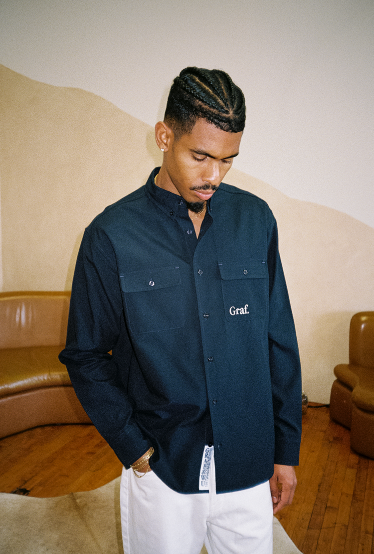 GRAFWU Brand Gradient Letter Embroidery Oxford Shirt