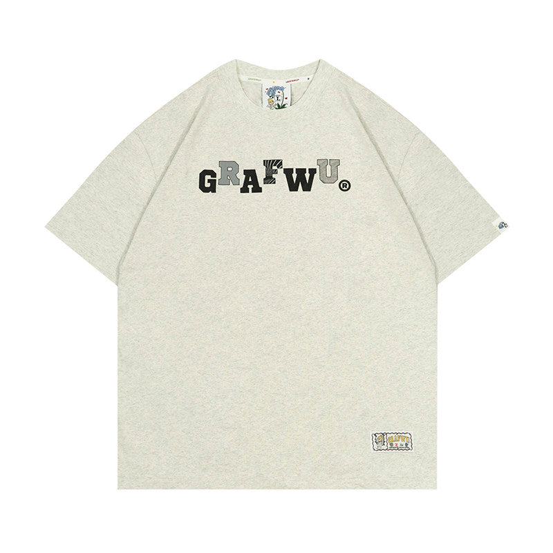 GRAF&WU Simple Letter Graphic Cotton T-shirt