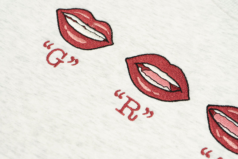 GRAF&WU Lips Say GRAF Lip-sync Embroidery Hoodie Cozy Sweatshirt