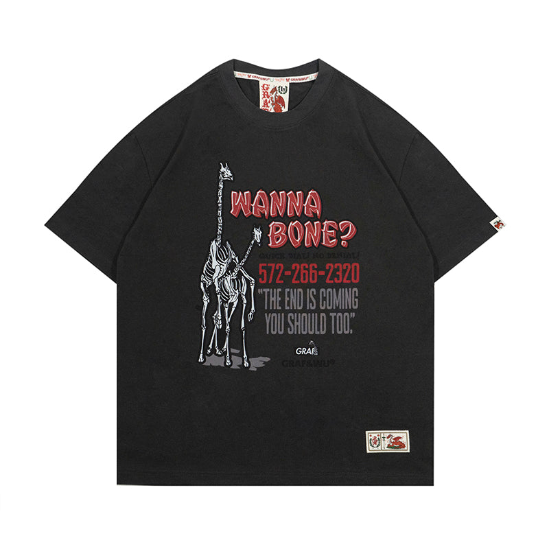 GRAFWU Giraffe Skeleton Hip-Hop T-Shirts