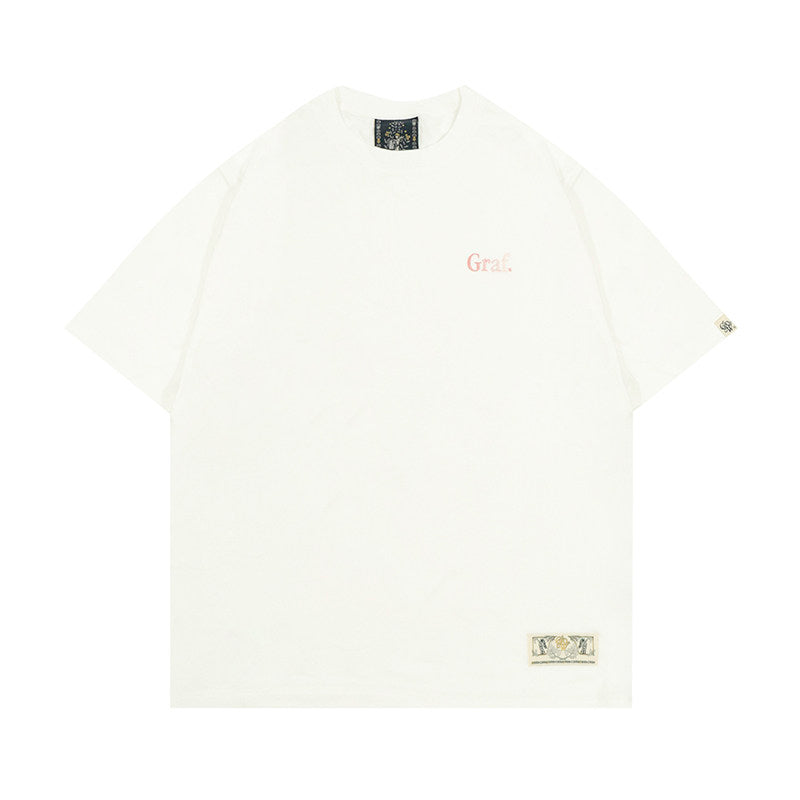 GRAF&WU Brand Letter Embroidered Graphic Tee Unisex Oversized Streetwear