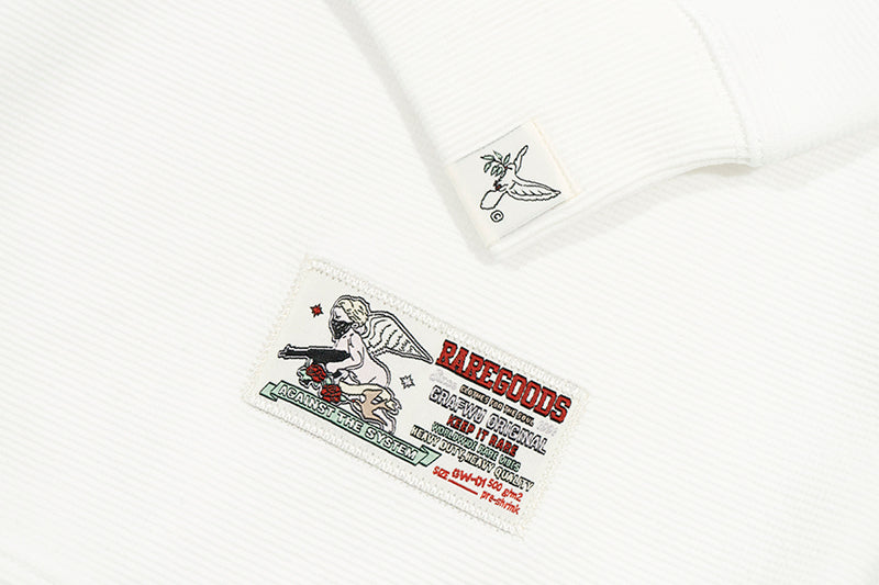 GRAF&WU Vintage Letter Cotton Henley Collar Long-sleeve Shirt