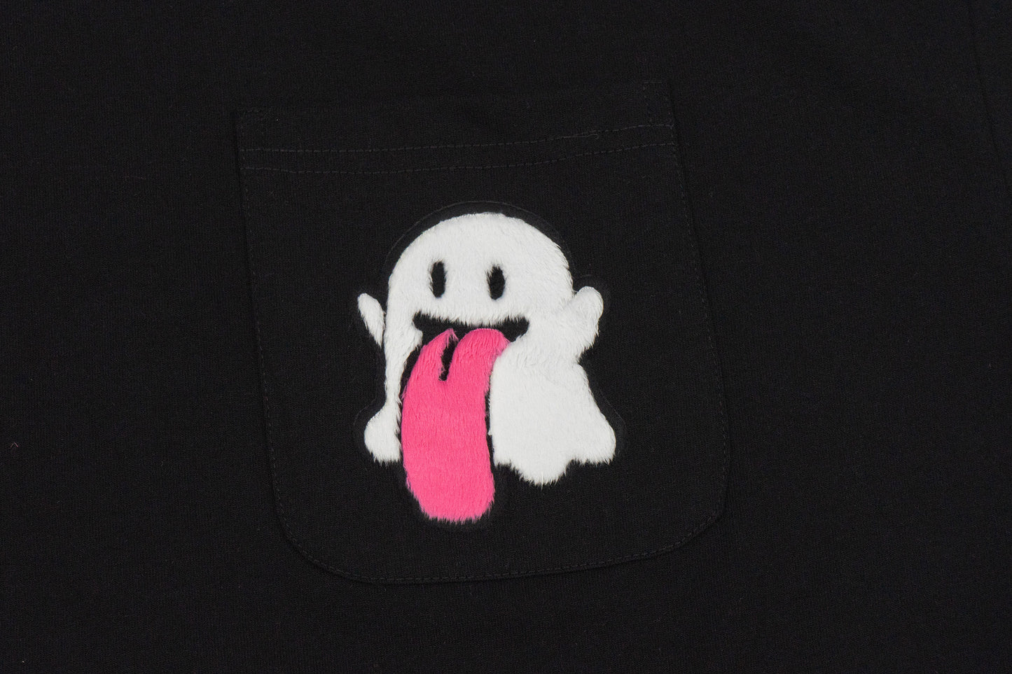 GRAF&WU Plush Cute Ghost Character Pattern Pocket T-shirt