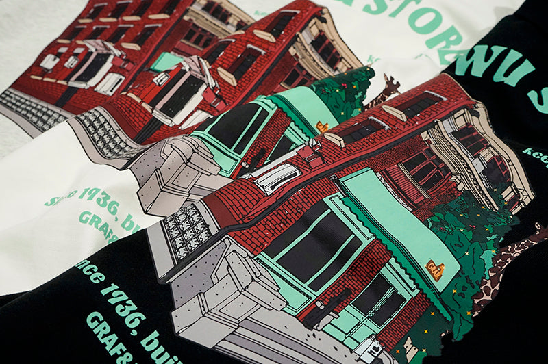 GRAF&WU Classic Old House Giraffe Shop Pattern Long-Sleeve Shirt