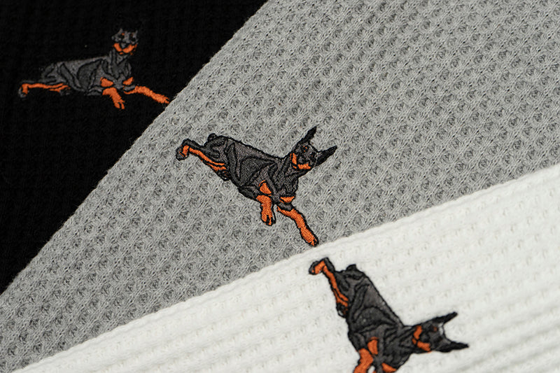 GRAF&WU Running Doberman Embroidery Waffle Cotton Long Sleeve Shirt