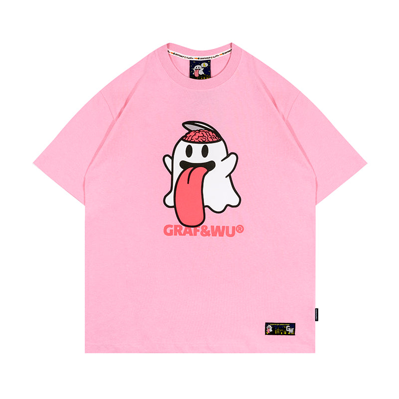 GRAF&WU BooGhost Cute Ghost 2.0 Earth, Money Bag, Volcano Multi-Design Streetwear Loose-Fit Short Sleeve T-Shirt