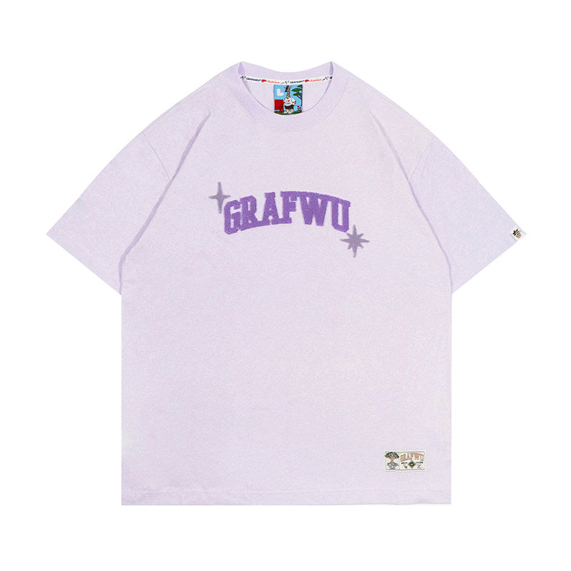 GRAF&WU Washed Style 3D Fleece Embroidery Summer Loose T-Shirt