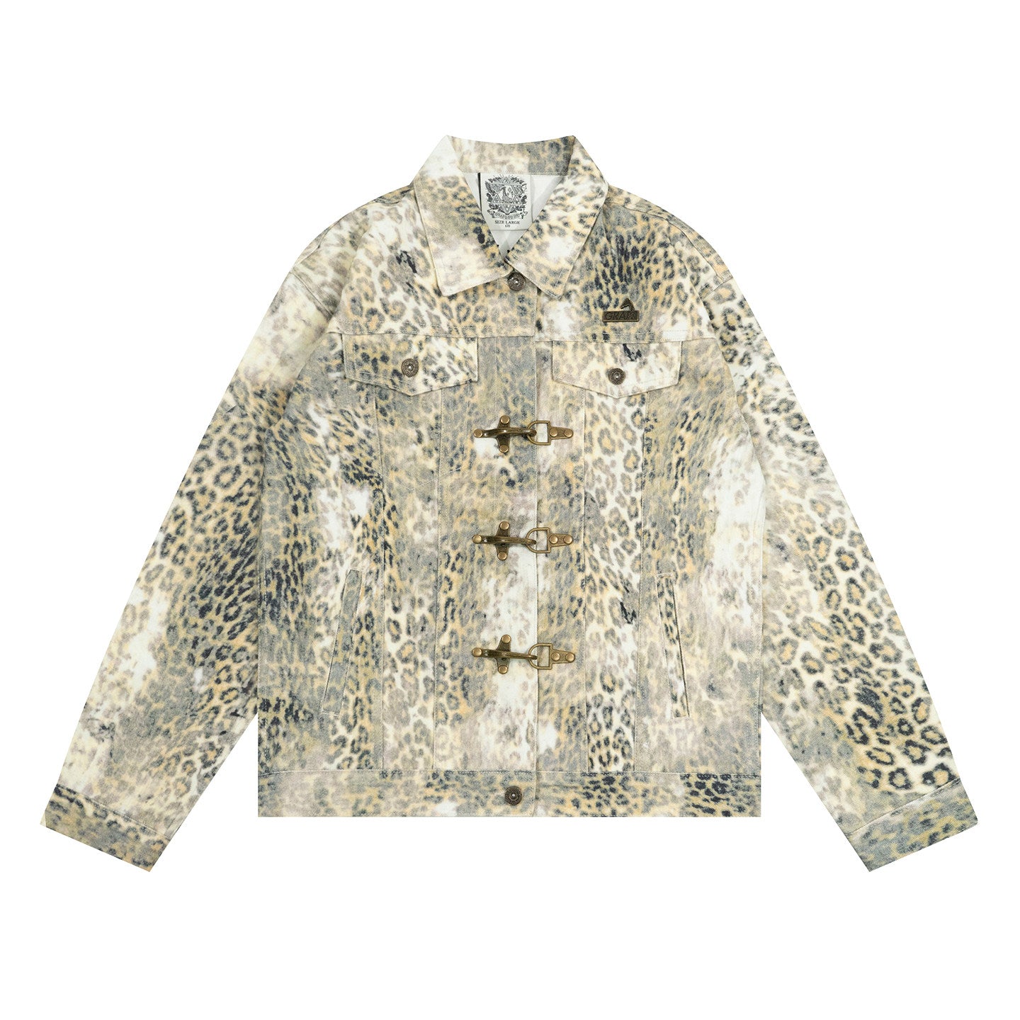 GRAF&WU Snow Leopard Print Lobster Button Short Jacket