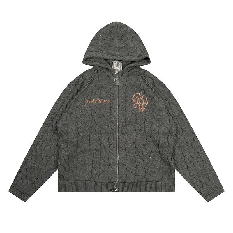 GRAF&WU Embroidered Twist Yarn Colorful Speckled Blended Zip Knit Coat