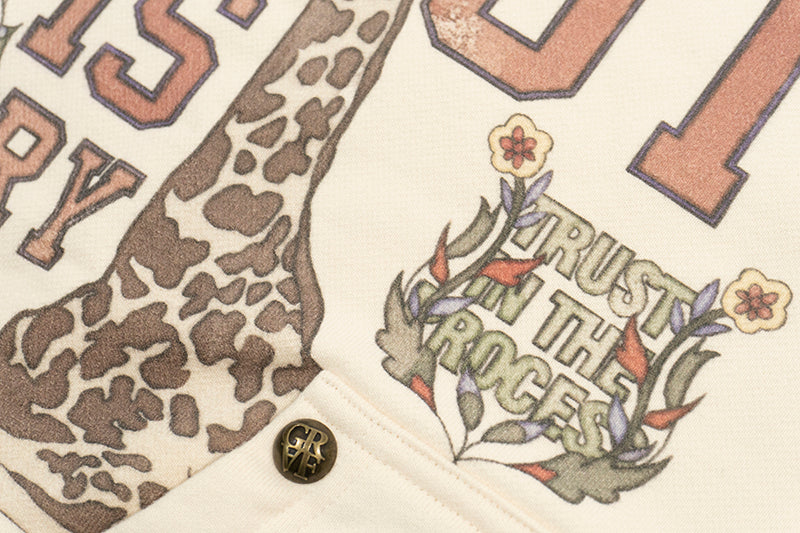 GRAF&WU Peace Dove Giraffe Flower Brass Button Fleece Hoodie