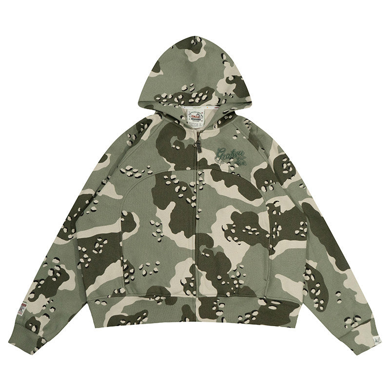 GRAF&WU AK47 Angel Desert Camouflage Streetwear Short Zip-up Hoodie
