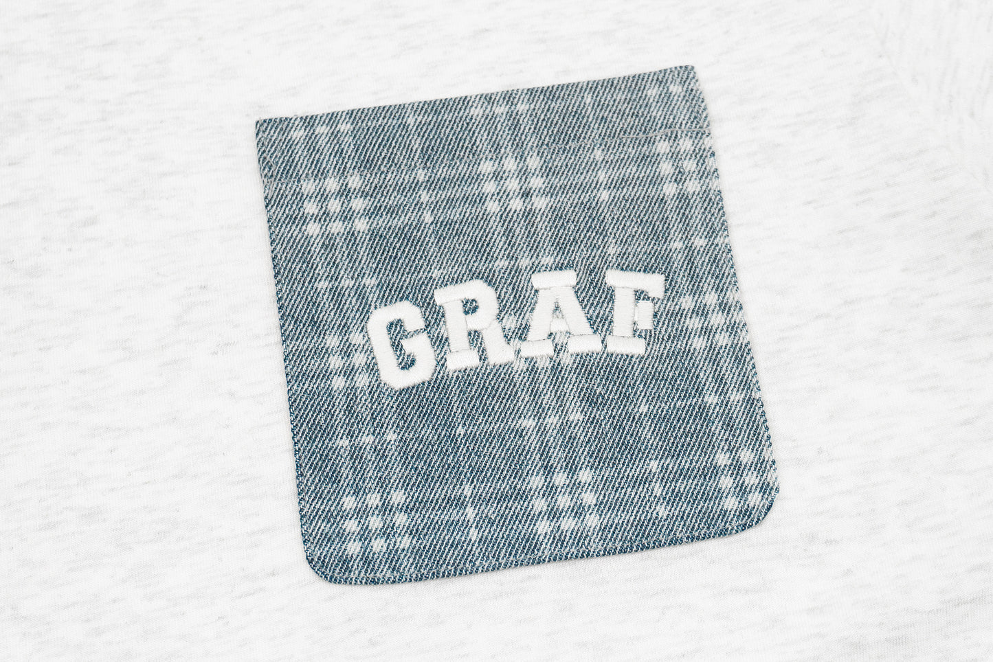 GRAF&WU Washed Houndstooth Star Pattern Denim Pocket Cotton T-shirt