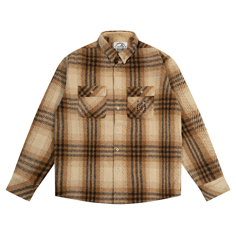 GRAF&WU Vintage Plaid Button Up Shirt Embroidered Streetwear